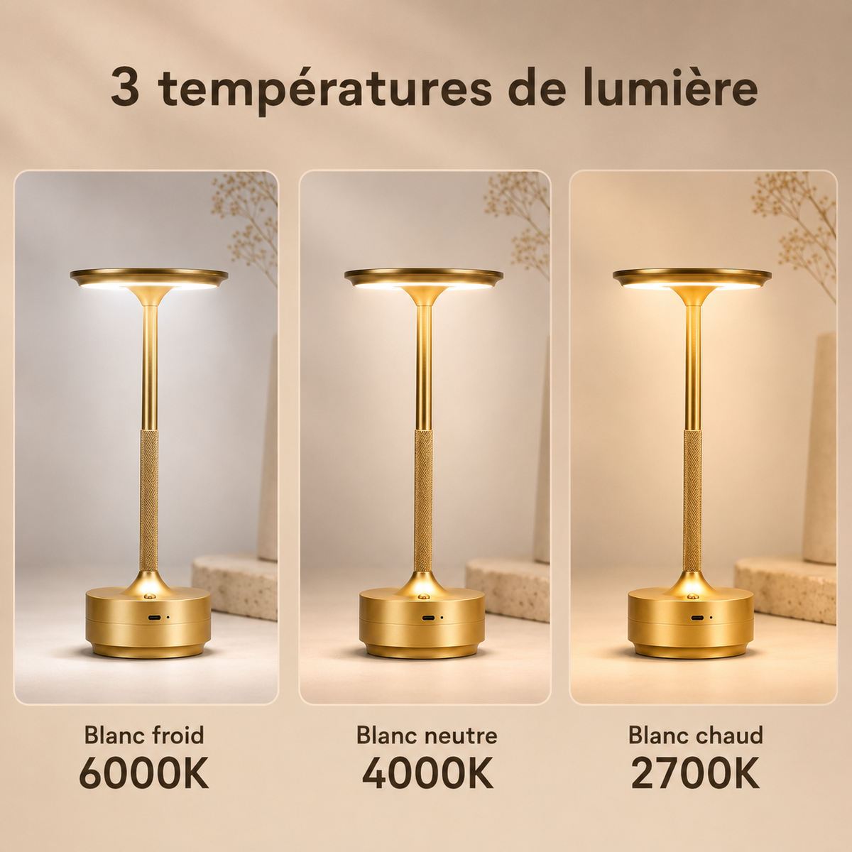 Lampe à poser tactile rechargeable Élia
