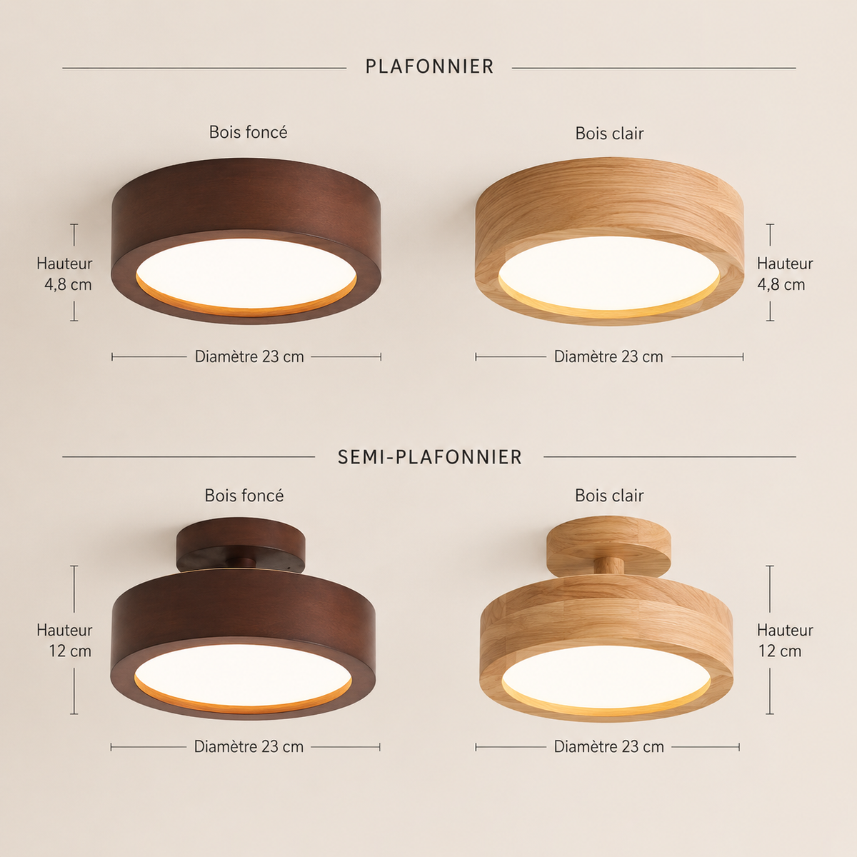 Plafonnier japonais en bois Nara