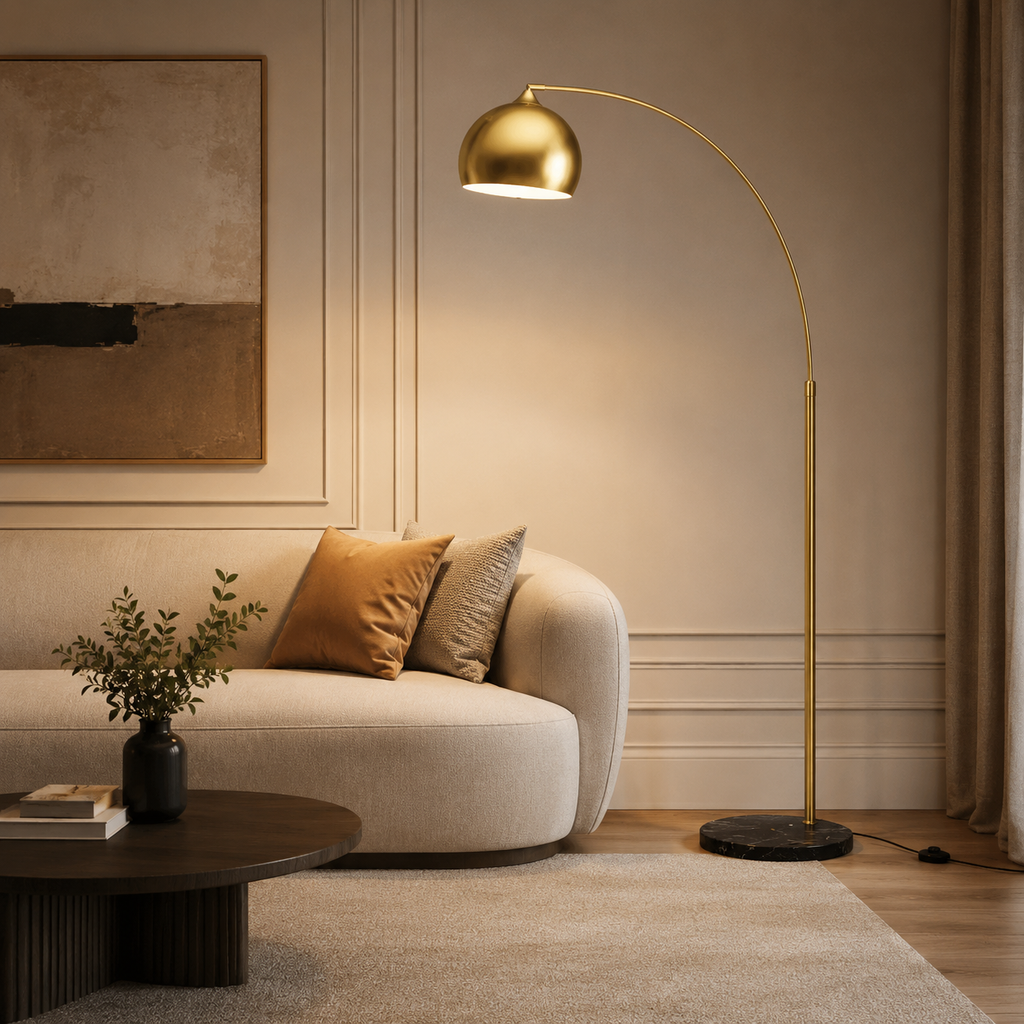 Lampadaire arc doré pour salon Livia