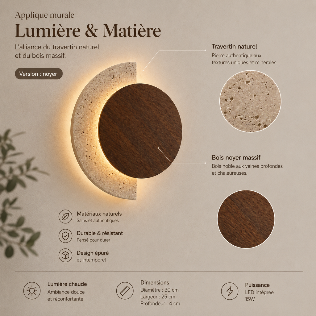 Applique murale LED travertin Halla