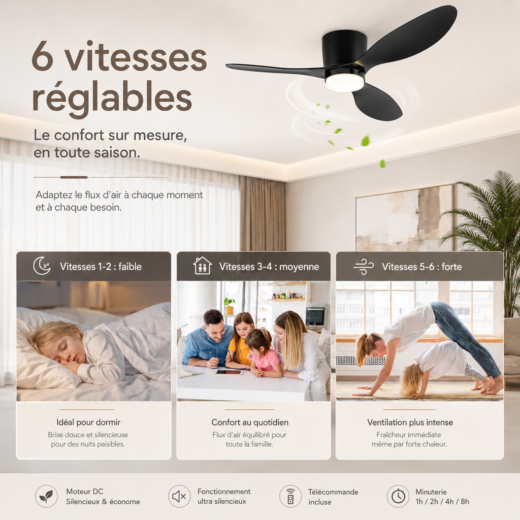 Ventilateur de plafond LED silencieux