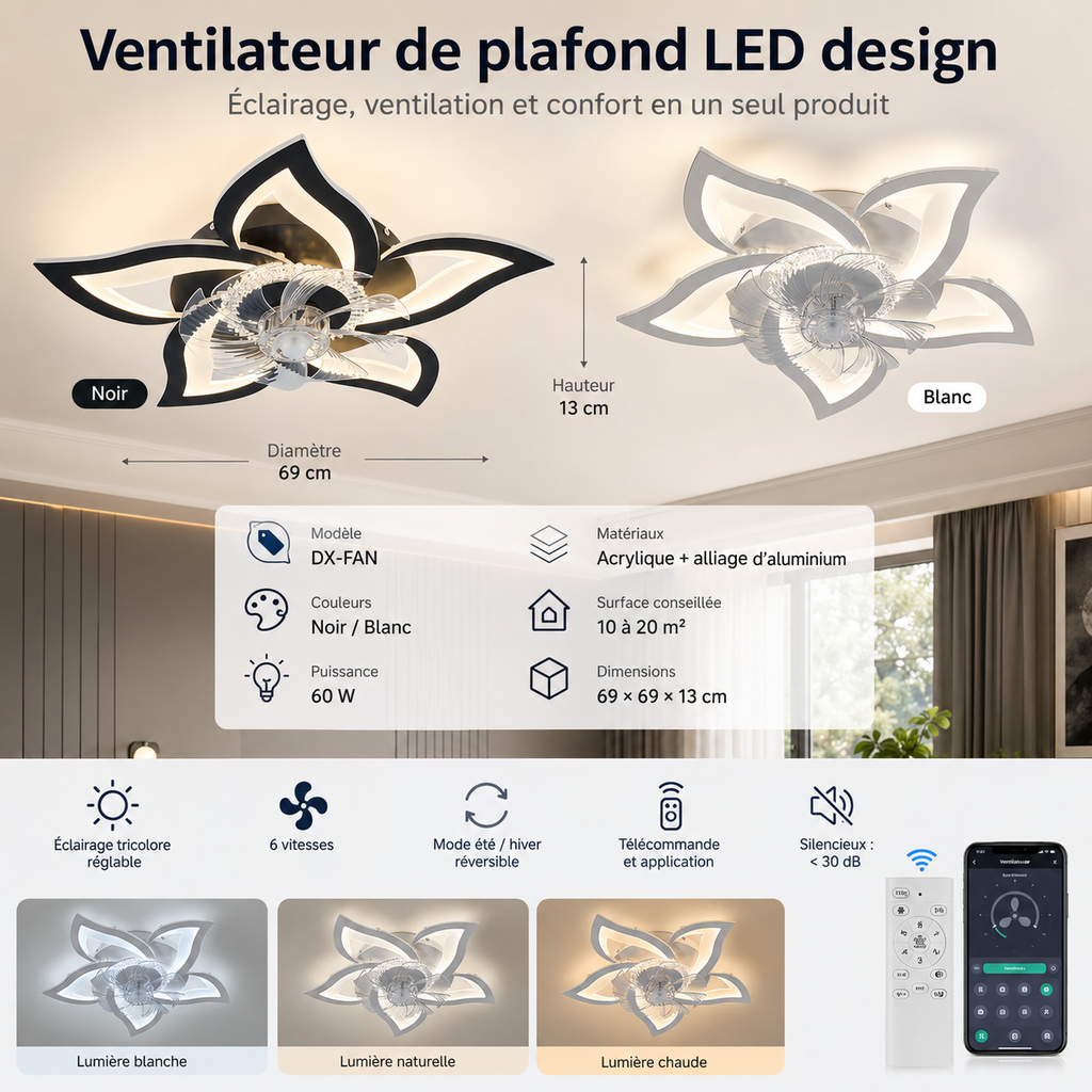 Ventilateur plafonnier LED Fleur