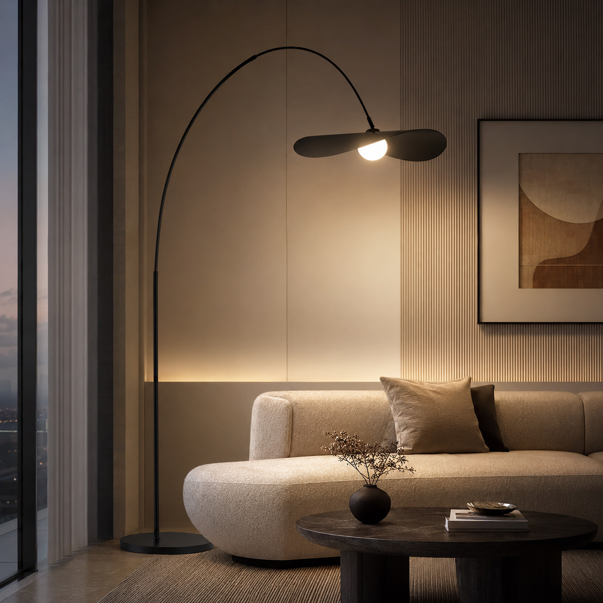 Lampadaire arc noir pour salon Alba