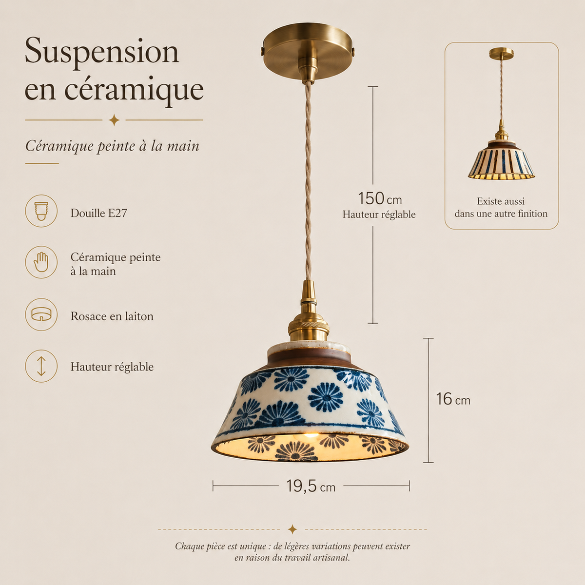 Suspension céramique bleue Hana