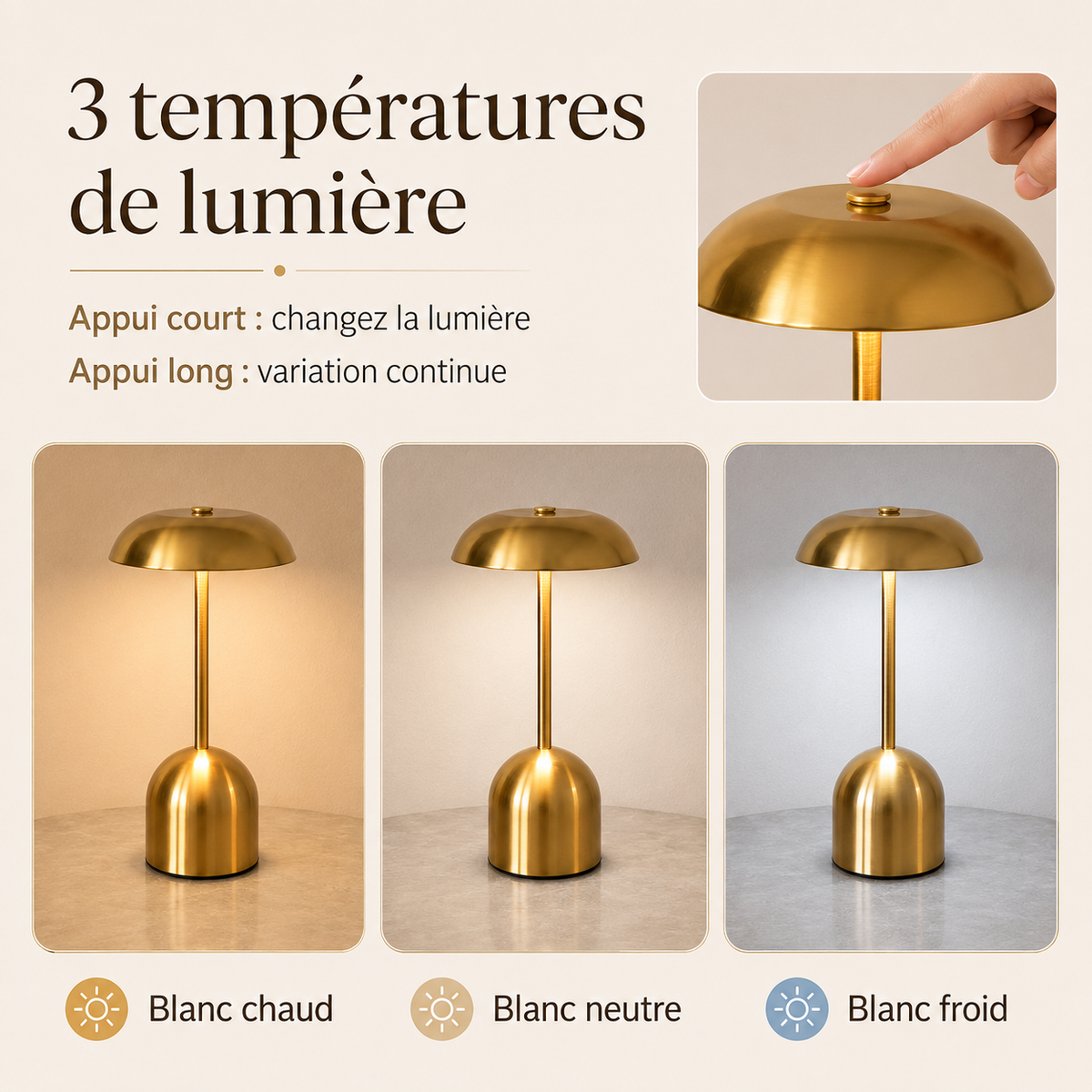 Lampe à poser rechargeable tactile Malia