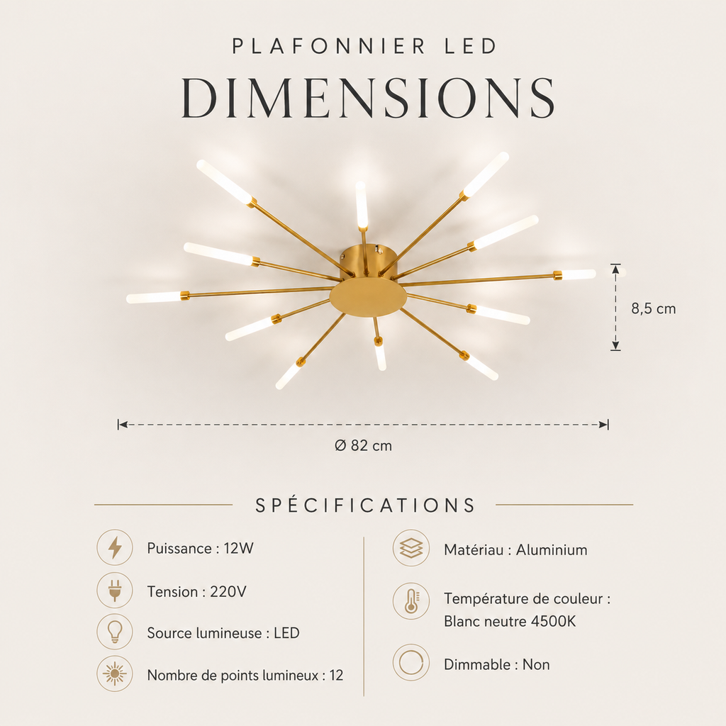 Plafonnier LED étoile dorée Astra