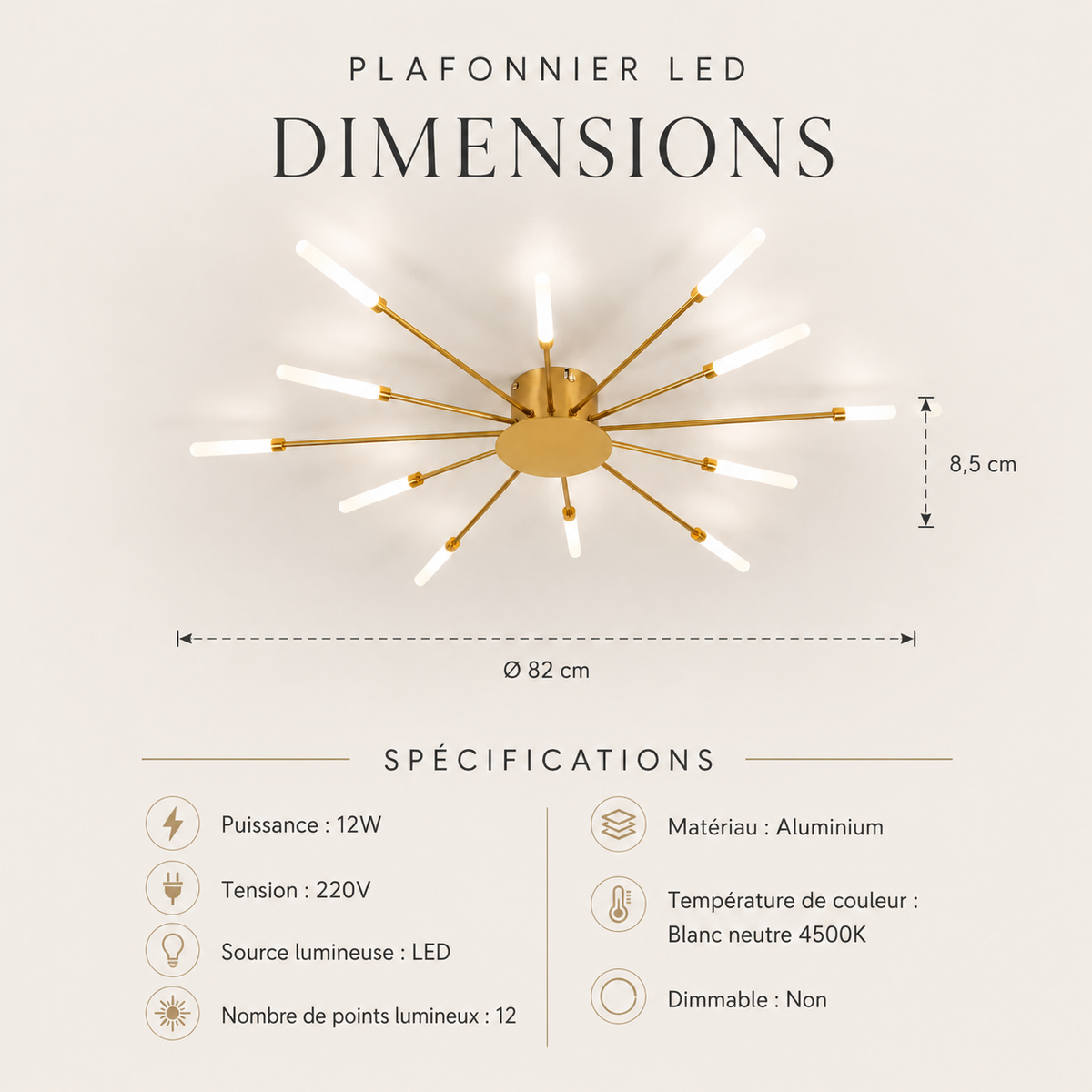 Plafonnier LED étoile dorée Astra