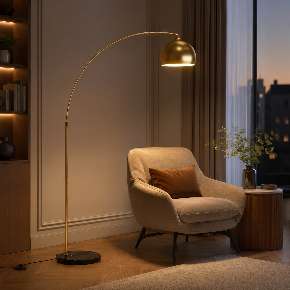 Lampadaire arc doré pour salon Livia