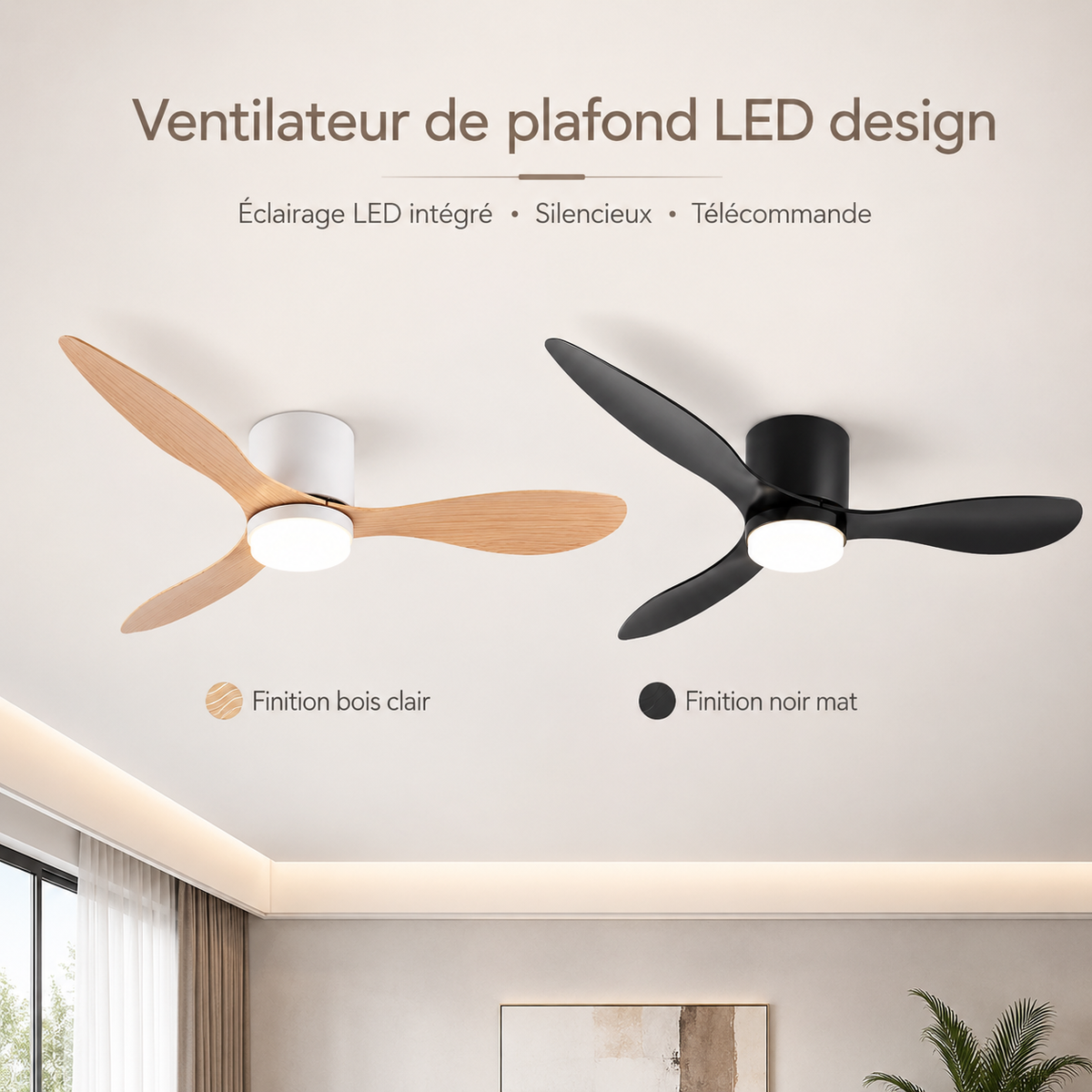 Ventilateur de plafond LED silencieux