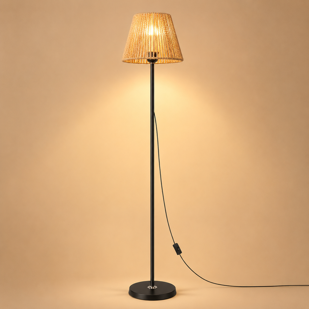 Lampadaire rotin noir pour salon Liora