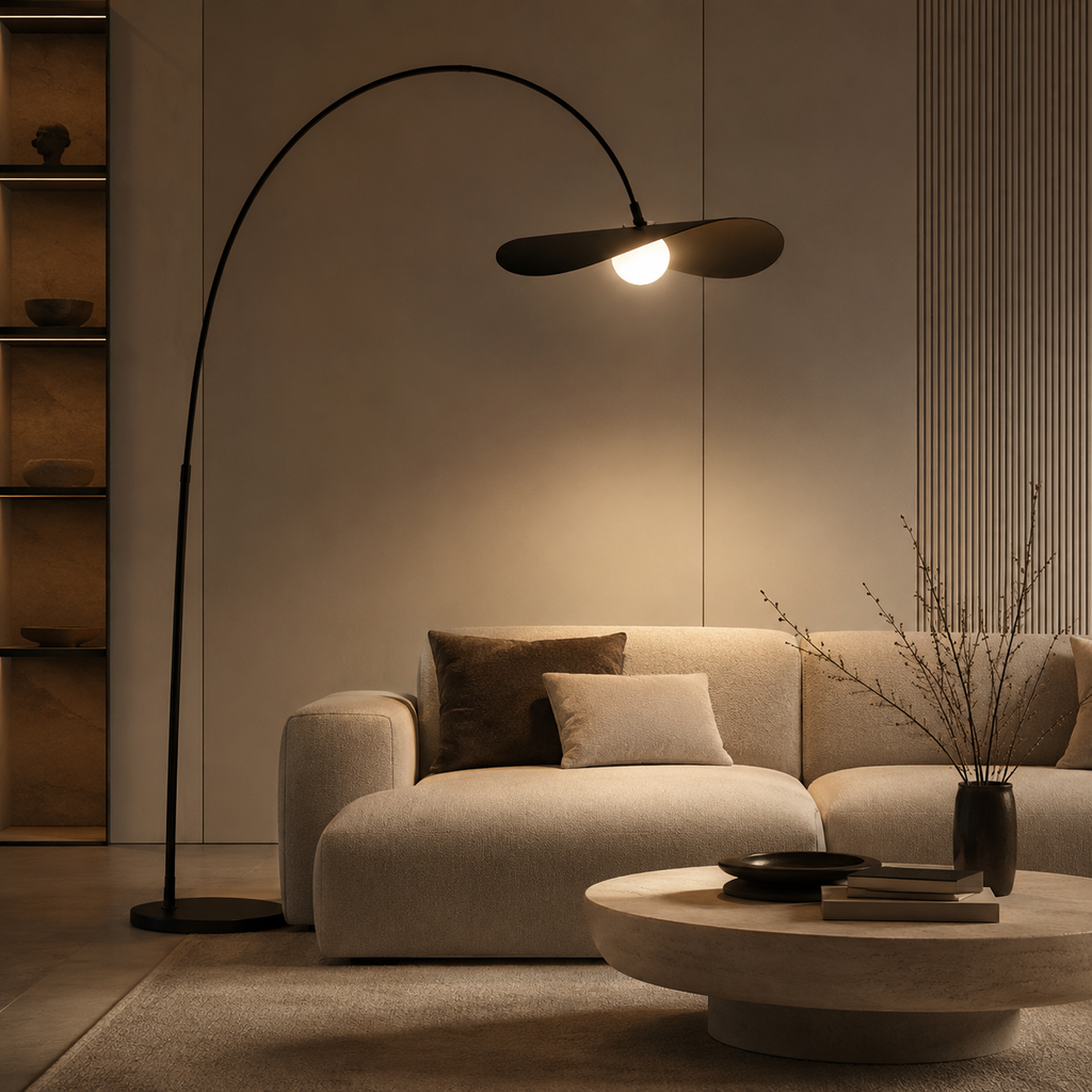 Lampadaire arc noir pour salon Alba
