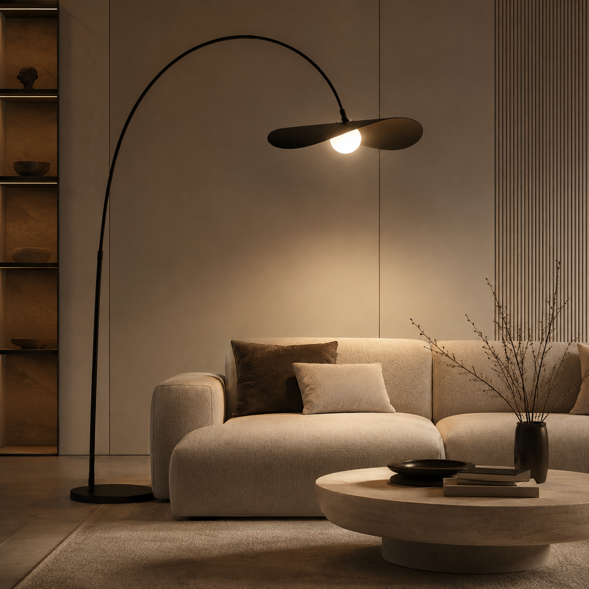 Lampadaire arc noir pour salon Alba
