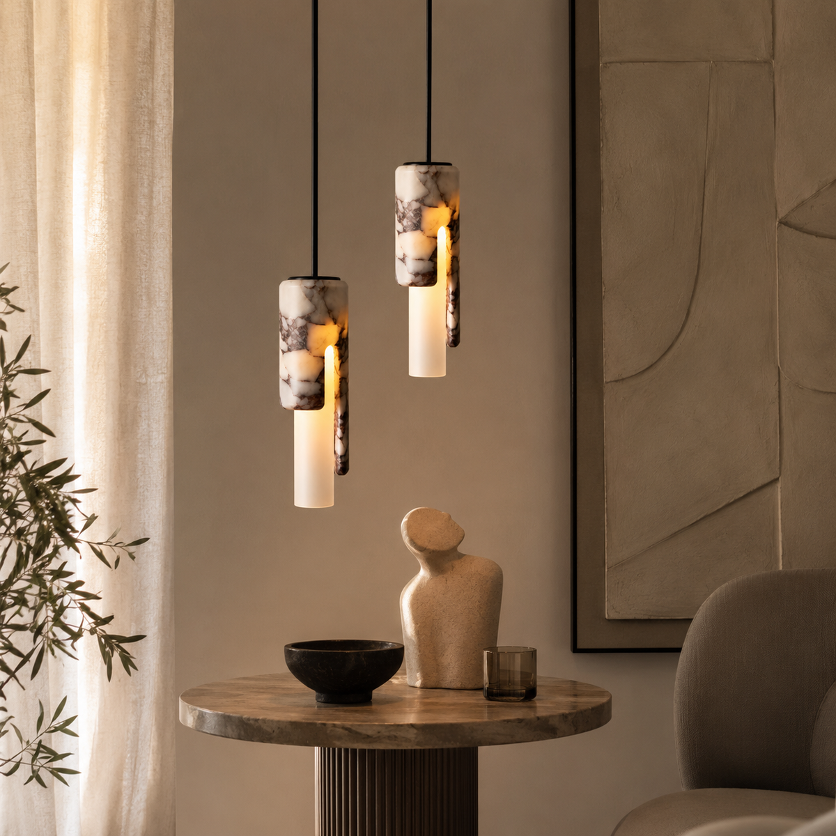 Suspension marbre cylindrique Livia