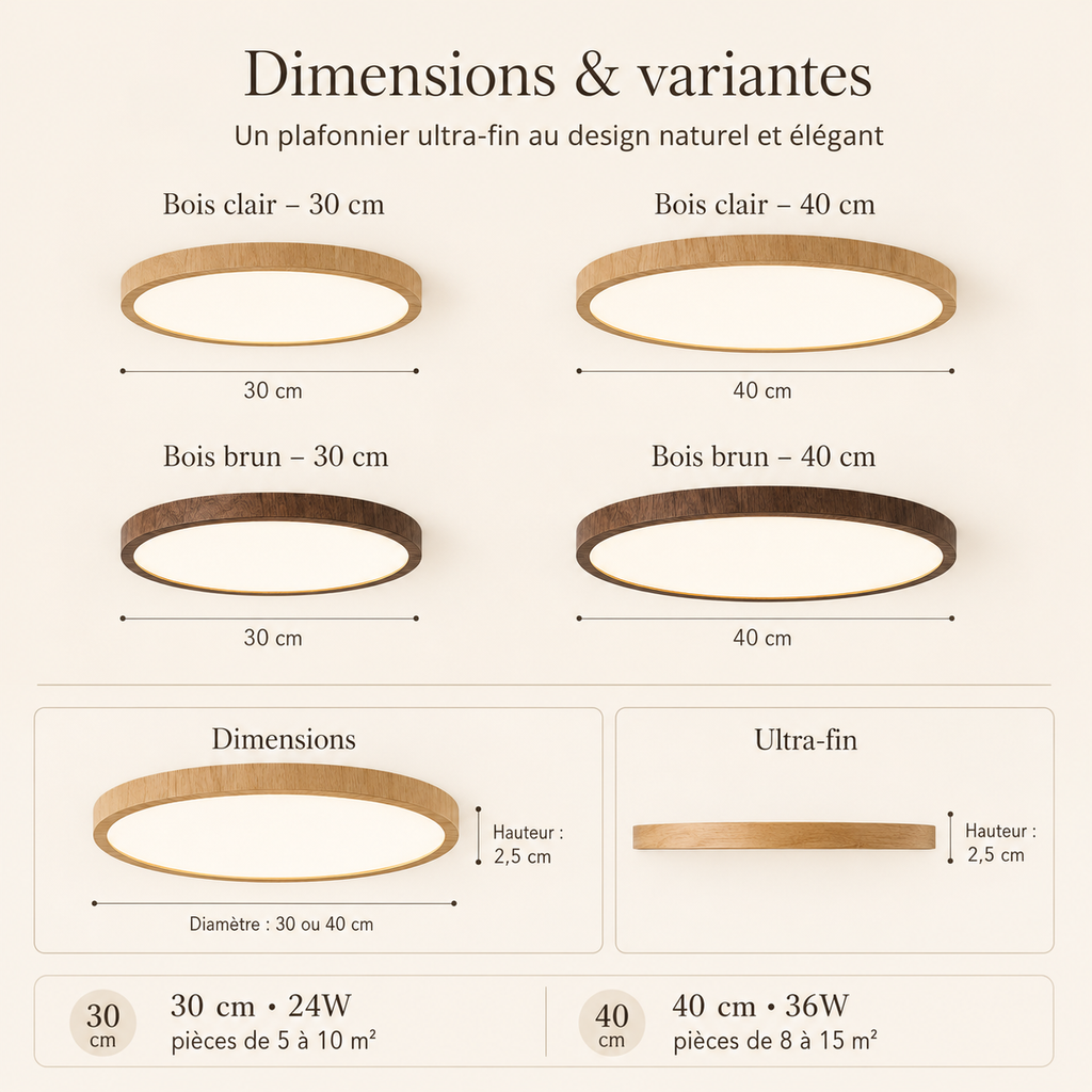 Plafonnier LED bois ultrafin Noma
