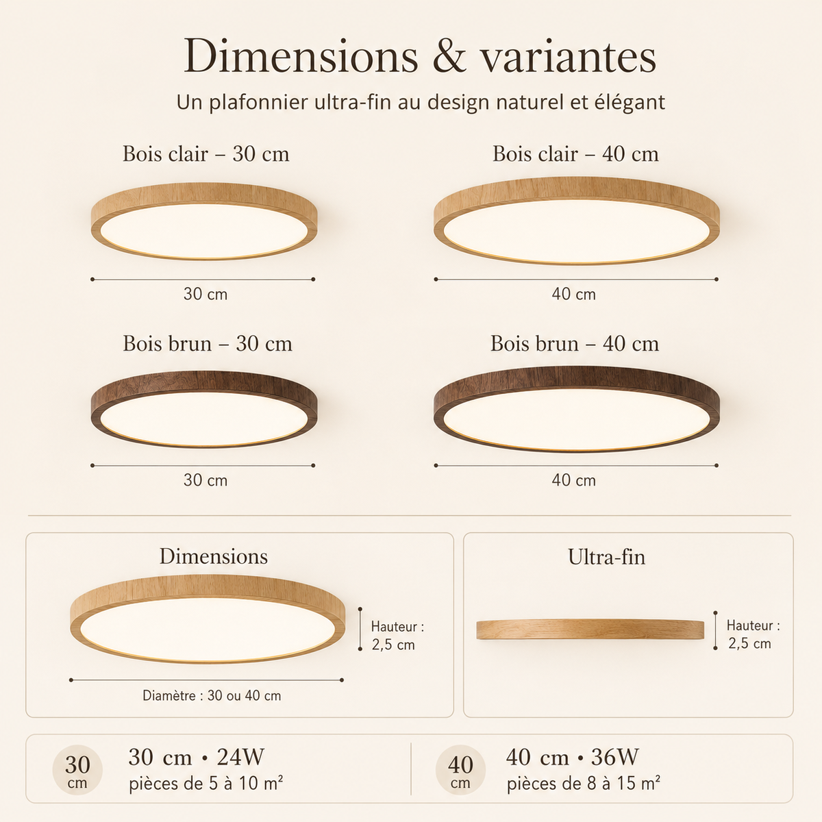 Plafonnier LED bois ultrafin Noma