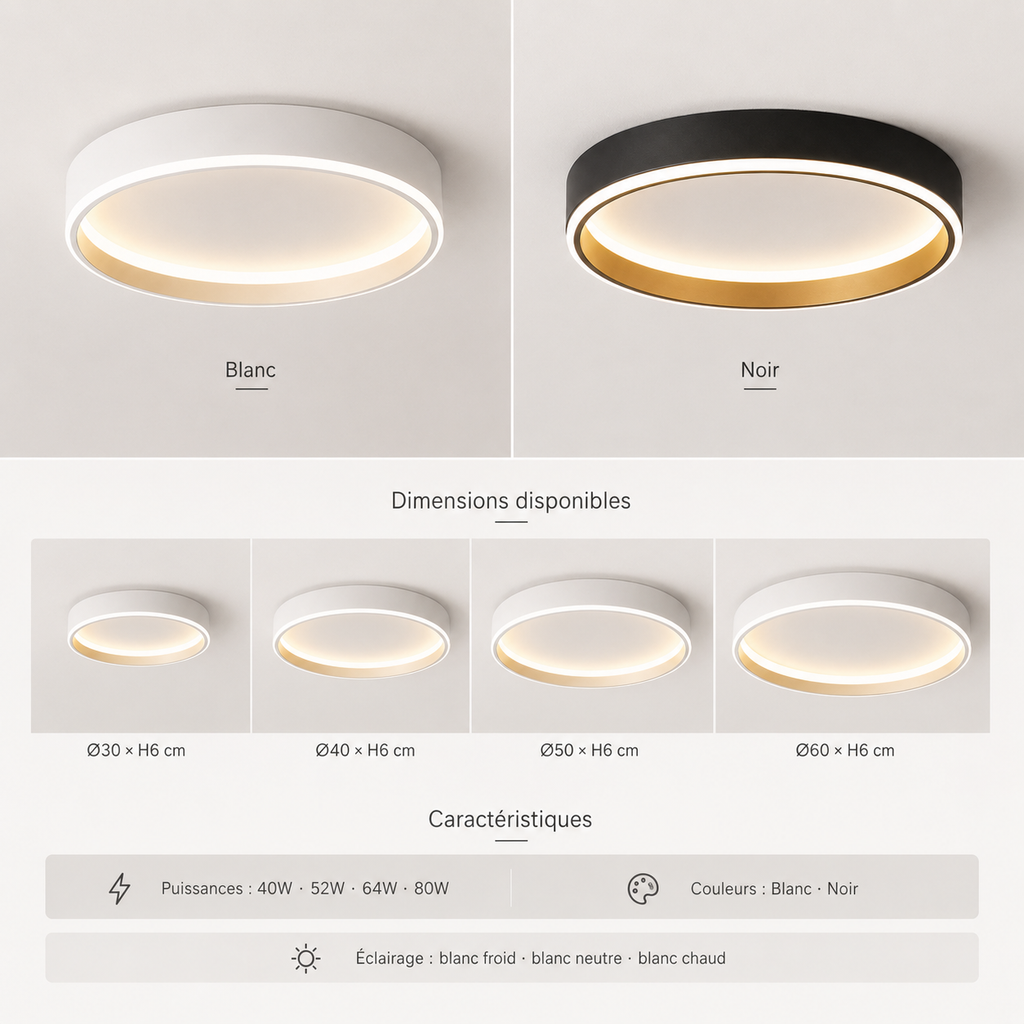 Plafonnier LED rond minimaliste Halo