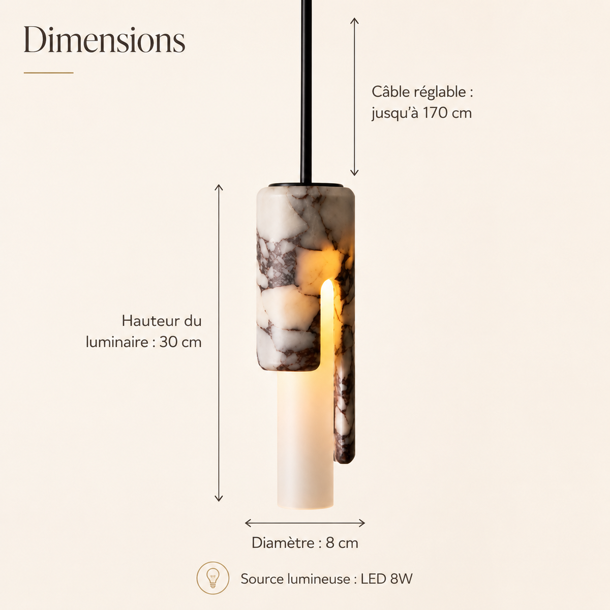 Suspension marbre cylindrique Livia