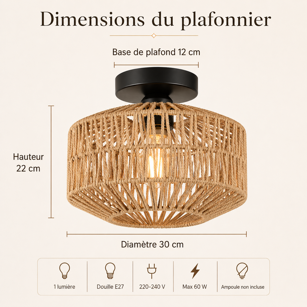 Plafonnier rotin bohème Liora